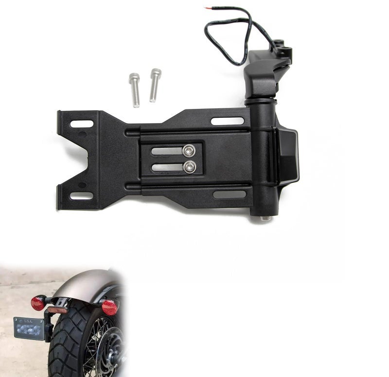 Motorcycle License Plate Bracket LED Light Side Mount License Plate for Indian Scout Bobber Twenty Scout Rogue 2018-2024 Foldable License Plate Holder Accessories