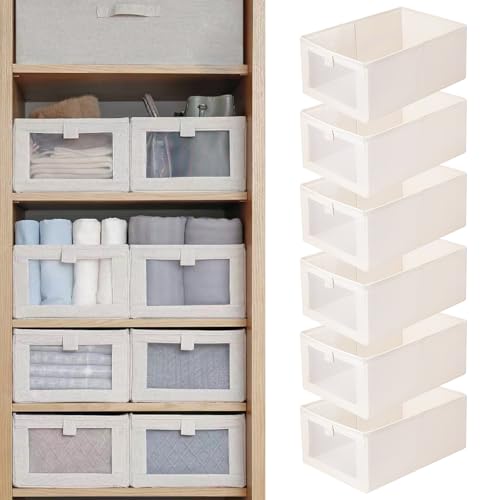 Pradnel Linen Closet Organizers And Storage 6 Pack Closet Storage Bins Linen Closet Baskets for Closet Organization Foldable Closet Organizer Bins with Clear Window For Organizing Clothing Jeans Shelves - Image 1