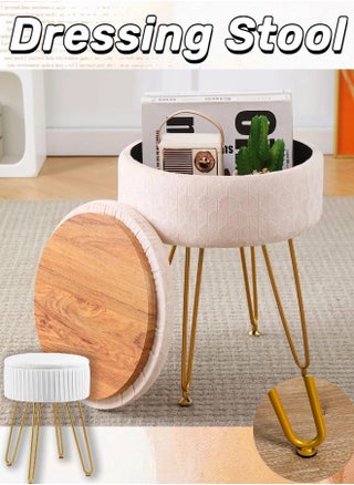 Striped Velvet Dressing Stool with Memory Foam Upholstery, Multi-Purpose Dressing Stool with Gold Metal Feet, White - pzsku/Z442C3ADD153E6C959C02Z/45/_/1720510042/57540713-ad6f-4346-9acb-235a401a4833