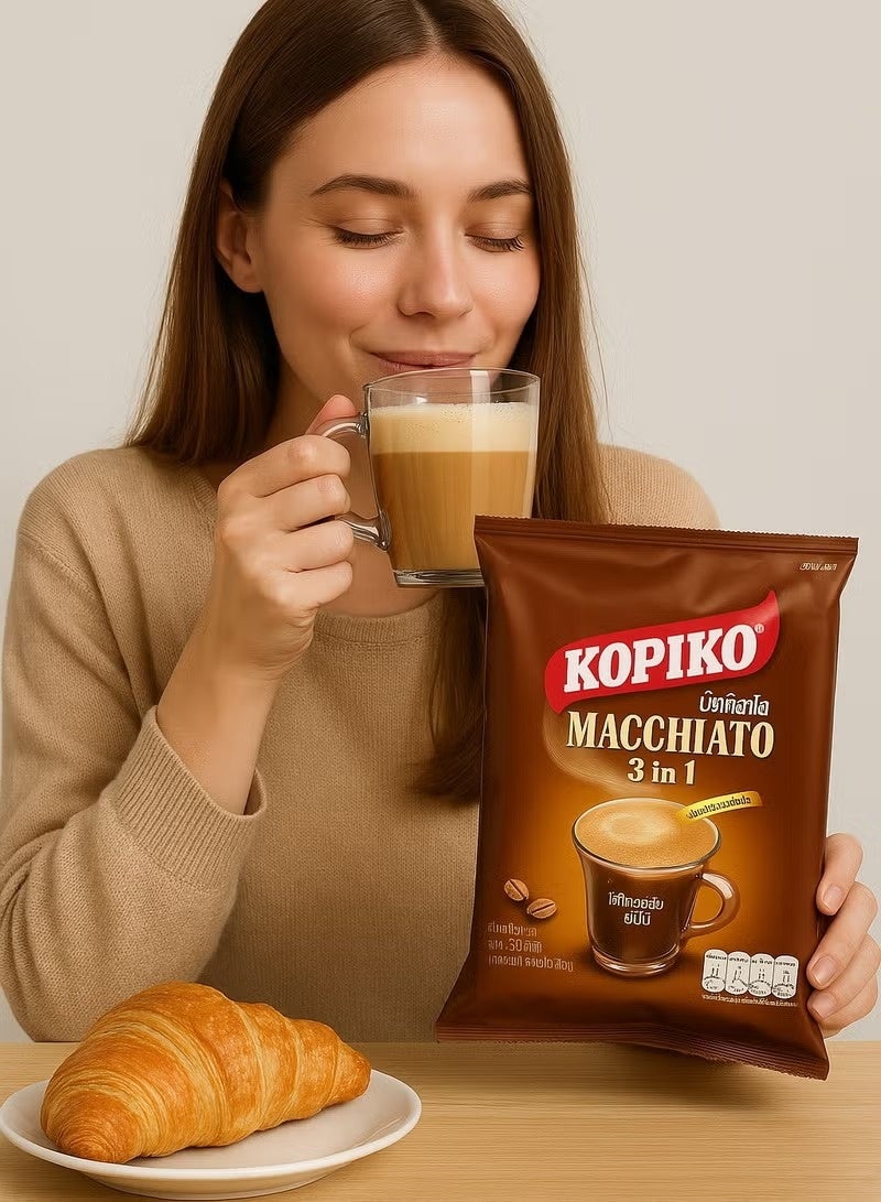 Kopiko 3 in 1 Macchiato Instant Coffee Sachets, Bold Aroma & Smooth Creaminess, 24 Pack - Image 2