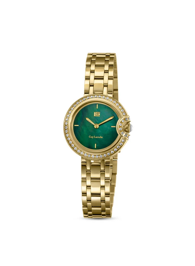 غاي لاروش Morgan Yellow Gold Plated Stainless Steel Bracelet Analog Watch for Women, 28mm