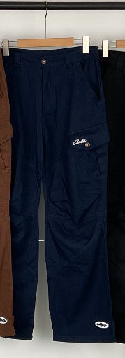 corteiz American Style Retro Multi-Pocket Functional Overalls Mens Trendy Brand All-Match Loose Straight Casual Long Pants Blue  - Image 1