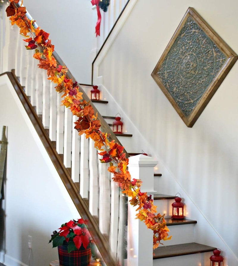 DearHouse 2 Pack Fall Garland Maple Leaf, 5.9Ft/Piece Artificial Autumn Foliage for Home Decor - Image 4