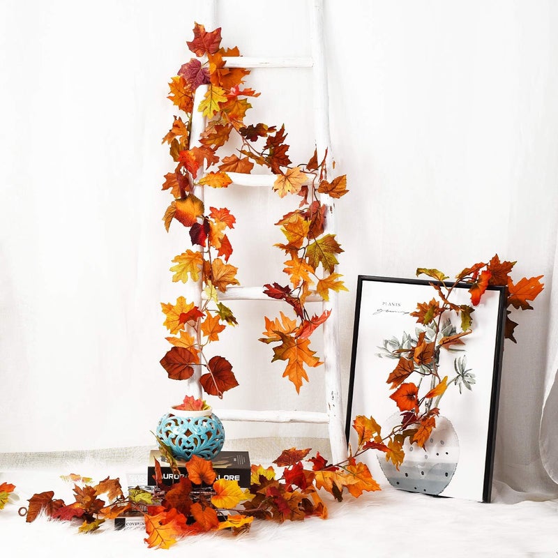 DearHouse 2 Pack Fall Garland Maple Leaf, 5.9Ft/Piece Artificial Autumn Foliage for Home Decor - Image 5