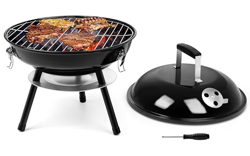 Leonyo 14Inch Portable Outdoor Charcoal Grill, Leonyo Small Tabletop BBQ Charcoal Grill Enamel Coated for Backyard Cooking, Camping, Picnics, Garden, Beach, Black - Image 1