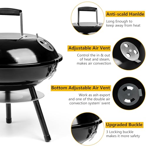 Leonyo 14Inch Portable Outdoor Charcoal Grill, Leonyo Small Tabletop BBQ Charcoal Grill Enamel Coated for Backyard Cooking, Camping, Picnics, Garden, Beach, Black - Image 3