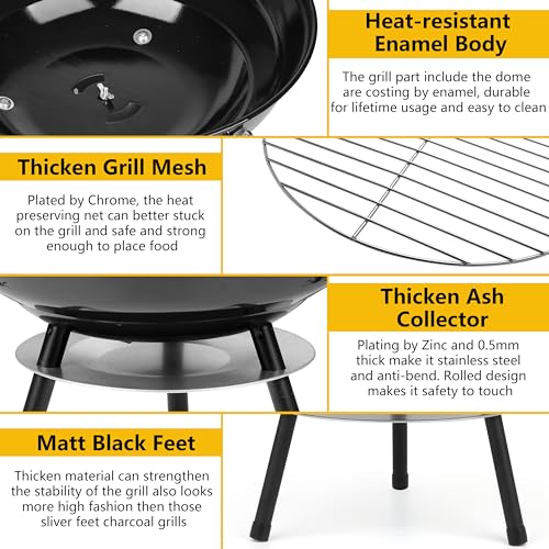 Leonyo 14Inch Portable Outdoor Charcoal Grill, Leonyo Small Tabletop BBQ Charcoal Grill Enamel Coated for Backyard Cooking, Camping, Picnics, Garden, Beach, Black - Image 4
