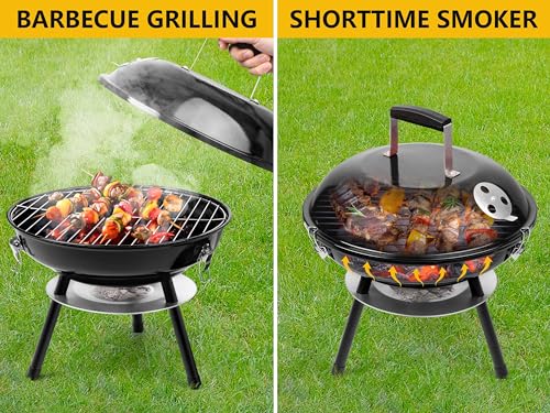 Leonyo 14Inch Portable Outdoor Charcoal Grill, Leonyo Small Tabletop BBQ Charcoal Grill Enamel Coated for Backyard Cooking, Camping, Picnics, Garden, Beach, Black - Image 5
