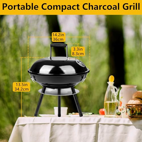 Leonyo 14Inch Portable Outdoor Charcoal Grill, Leonyo Small Tabletop BBQ Charcoal Grill Enamel Coated for Backyard Cooking, Camping, Picnics, Garden, Beach, Black - Image 2