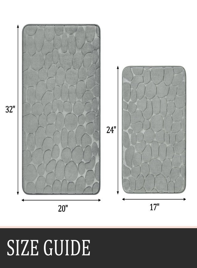 YIHOUSE Bathroom Rugs Mat Set 2 Piece Light Grey, Memory Foam Bath Mats Sets, Non Slip Water Absorbent Washable Bath Rugs for Sink, Toilet and Floor - Image 4