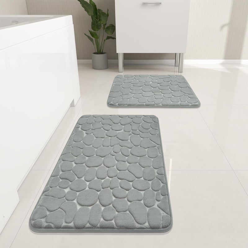 YIHOUSE Bathroom Rugs Mat Set 2 Piece Light Grey, Memory Foam Bath Mats Sets, Non Slip Water Absorbent Washable Bath Rugs for Sink, Toilet and Floor - Image 1
