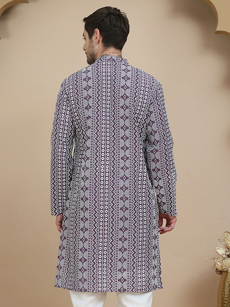 NOZ2TOZ Geometric Print Silk Blend Kurta for Men - Image 3