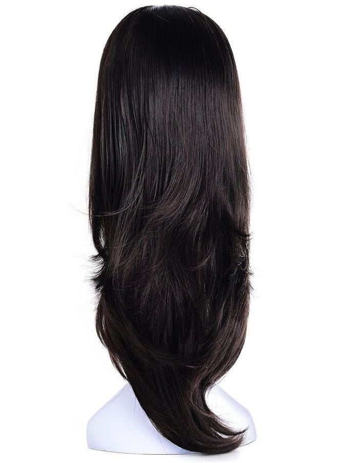 OneDor OneDor 22" Semi Curly Hair Women Ladies 3/4 Half Wig Premium Japanese Synthetic Kanekalon fibers Wigs with Secured Mesh Head Cap (R4)  - Image 1