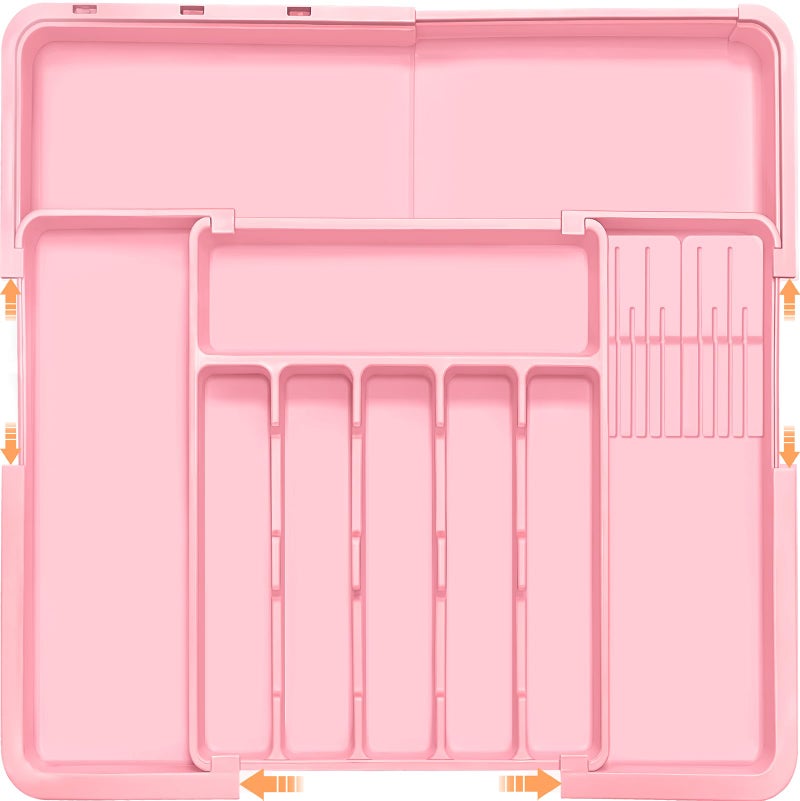 Homecor Silverware Organizer - Expandable Large Kitchen Drawer Organizer Utensil Organizer with 2 Knife Block Inserts, 22"x 19"Cutlery Tray with Drawer Dividers for Kitchen Flatware (Pink) - Image 1
