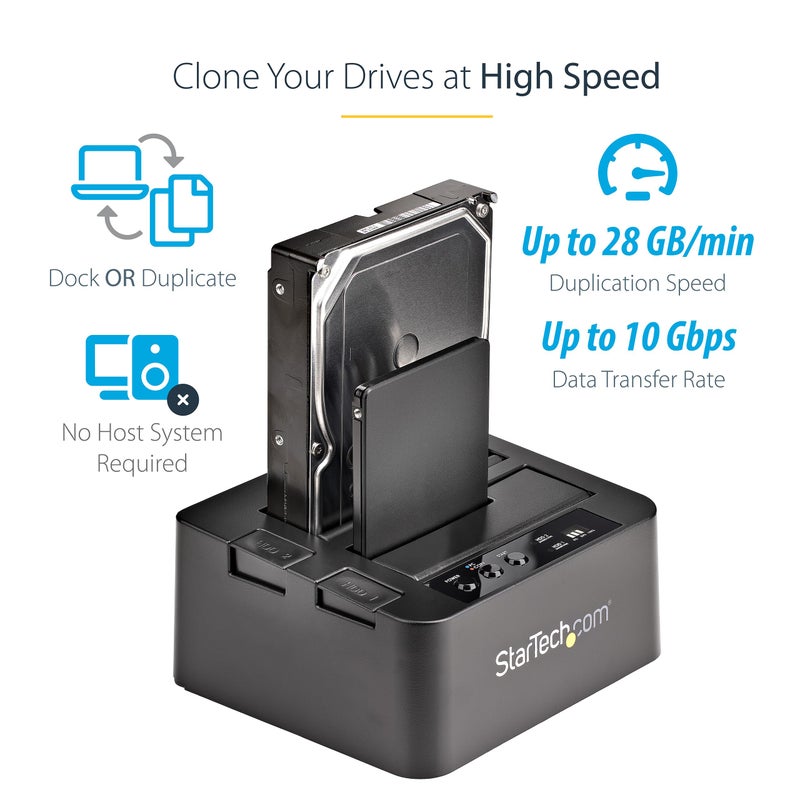StarTech.com Standalone Hard Drive Duplicator, External Dual Bay HDD/SSD Cloner/Copier, USB to SATA III Docking Station - Image 2