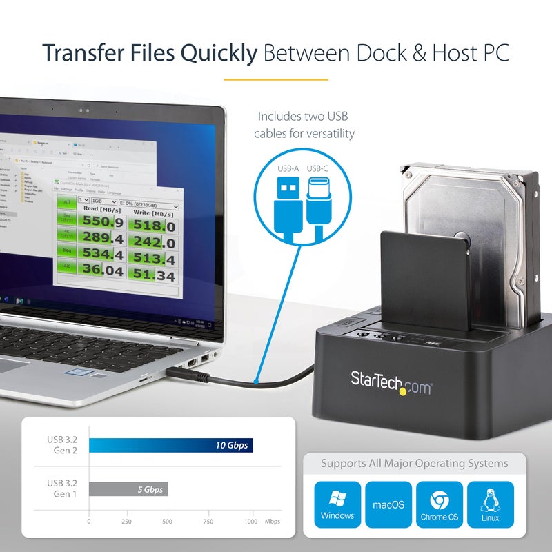 StarTech.com Standalone Hard Drive Duplicator, External Dual Bay HDD/SSD Cloner/Copier, USB to SATA III Docking Station - Image 5