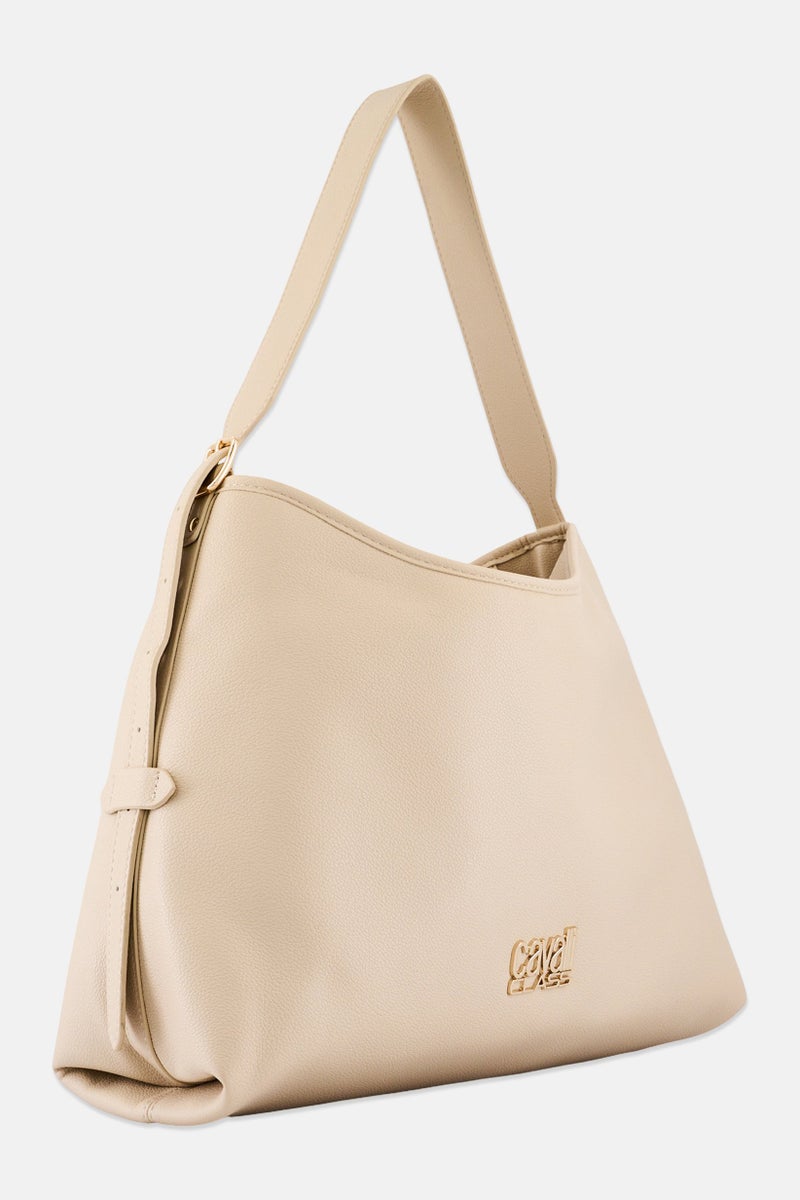 Cavalli Class Women Leather Brand Logo Tote Bag, Beige - Image 3