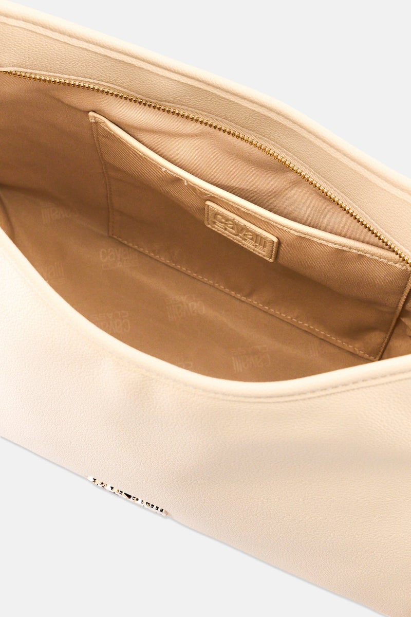 Cavalli Class Women Leather Brand Logo Tote Bag, Beige - Image 5