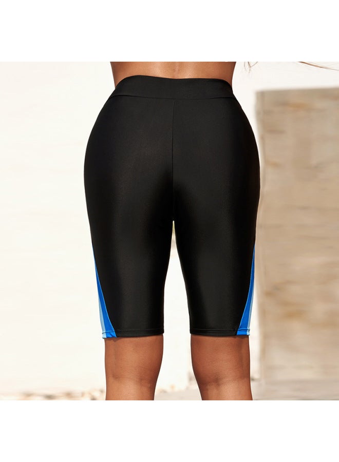 Loquat Mako 2022 Women's Color Contrast Bikini Black Tight Bikini Triangle Printed High Waist Cropped Swim Trunks-Color:Black- - Image 5