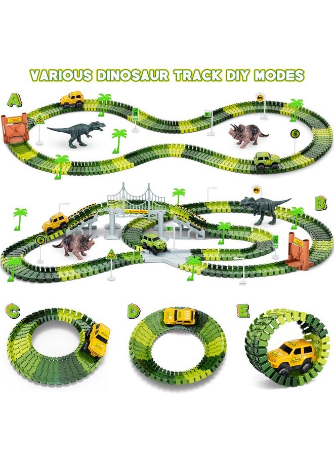 Hony Dinosaur Tracks, 271 PCS Create A Dinosaur World Road Race for Kids Boys Toys Flexible Train Tracks Set with 2 Cool Race Cars and 2 Dinosaur Toys for Age 3 4 5 6 7 8 Year & Up Old Boy Girls Best Gift  - Image 5