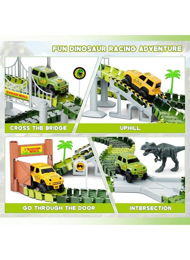 Hony Dinosaur Tracks, 271 PCS Create A Dinosaur World Road Race for Kids Boys Toys Flexible Train Tracks Set with 2 Cool Race Cars and 2 Dinosaur Toys for Age 3 4 5 6 7 8 Year & Up Old Boy Girls Best Gift  - Image 3