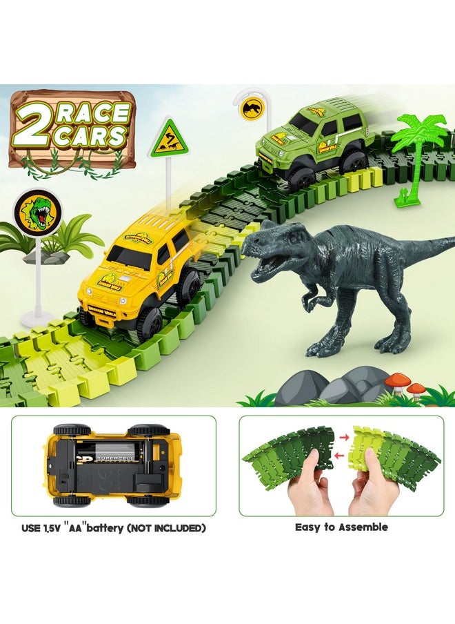 Hony Dinosaur Tracks, 271 PCS Create A Dinosaur World Road Race for Kids Boys Toys Flexible Train Tracks Set with 2 Cool Race Cars and 2 Dinosaur Toys for Age 3 4 5 6 7 8 Year & Up Old Boy Girls Best Gift  - Image 4