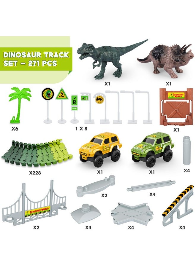 Hony Dinosaur Tracks, 271 PCS Create A Dinosaur World Road Race for Kids Boys Toys Flexible Train Tracks Set with 2 Cool Race Cars and 2 Dinosaur Toys for Age 3 4 5 6 7 8 Year & Up Old Boy Girls Best Gift  - Image 2