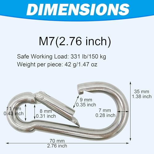 Outmate Marine Grade 316 Stainless Steel Carabiners -2.76 inch Heavy Duty, Durable & Rust-Free Clips for Gym, Swing, Dog Leashes, Hammocks, Keychains, and More(316 M7,Pack of 6) - Image 3