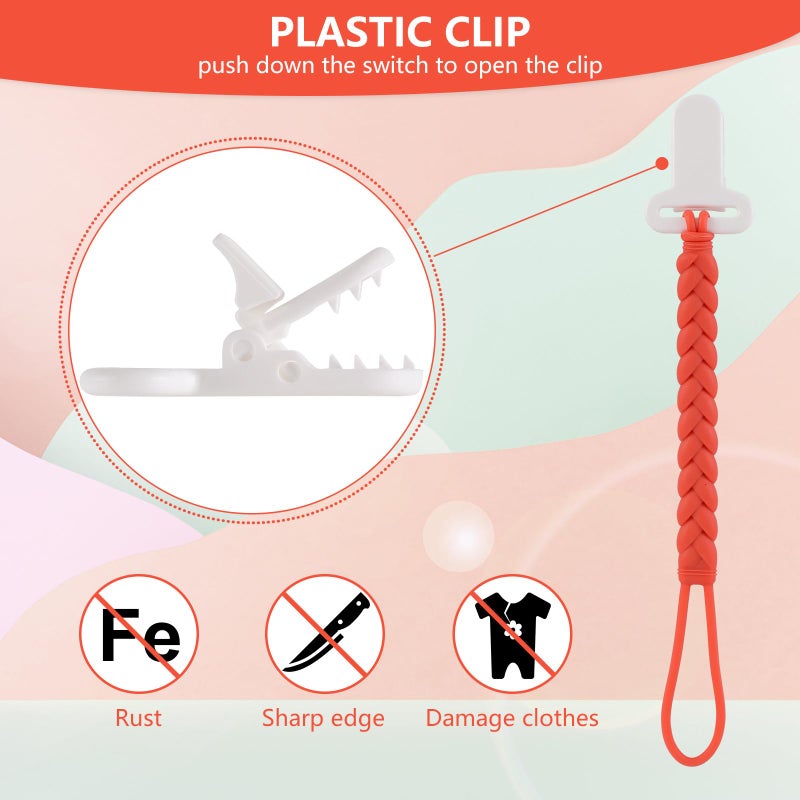 Slotic 4-Pack Silicone Pacifier Clips with a Woven Rope Shape for Baby Boys and Girls - Flexible and Rust-Free Holders for Teething Relief and Baby Essentials, Safe for Newborns (Pink) - Image 2