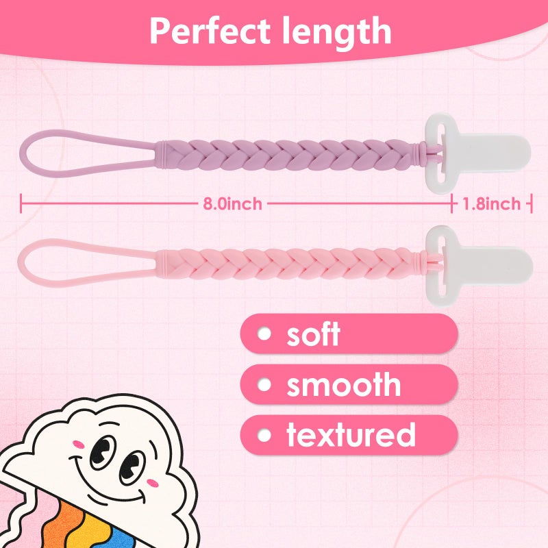 Slotic 4-Pack Silicone Pacifier Clips with a Woven Rope Shape for Baby Boys and Girls - Flexible and Rust-Free Holders for Teething Relief and Baby Essentials, Safe for Newborns (Pink) - Image 5