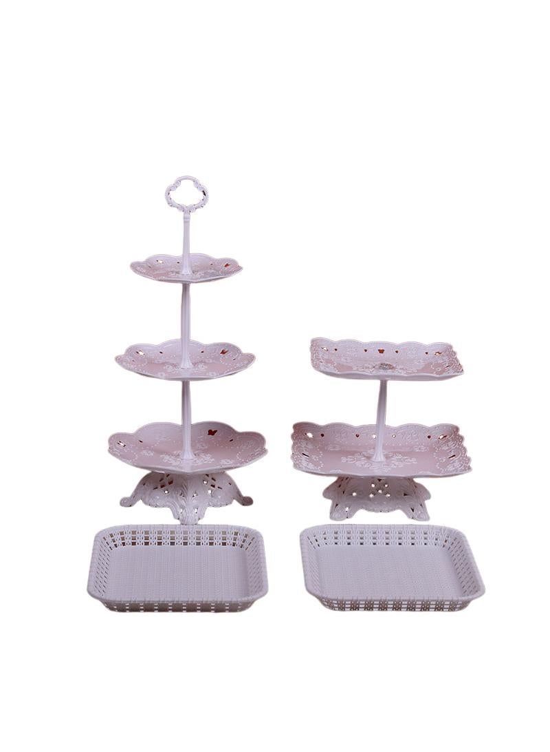 Bluejw 4-Piece Cake Dim Sum Tray Shelf Set Plastic Cake Stands Set White  - Image 1