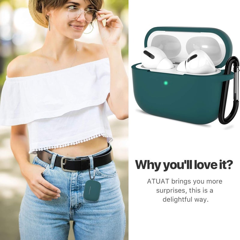 ATUAT for AirPods Pro 1st/2nd Generation Case Cover, Protective Silicone Skin Accessories with Keychain for Women Men for Apple AirPods Pro 2019/2022 Charging Case,Front LED Visible-Midnight Green - Image 5