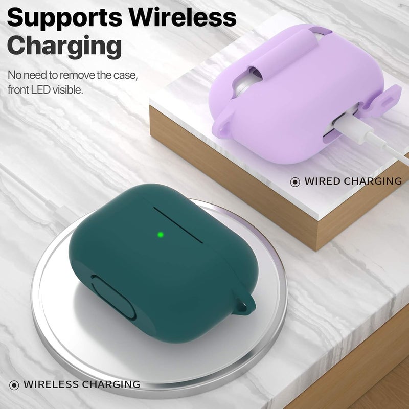 ATUAT for AirPods Pro 1st/2nd Generation Case Cover, Protective Silicone Skin Accessories with Keychain for Women Men for Apple AirPods Pro 2019/2022 Charging Case,Front LED Visible-Midnight Green - Image 3