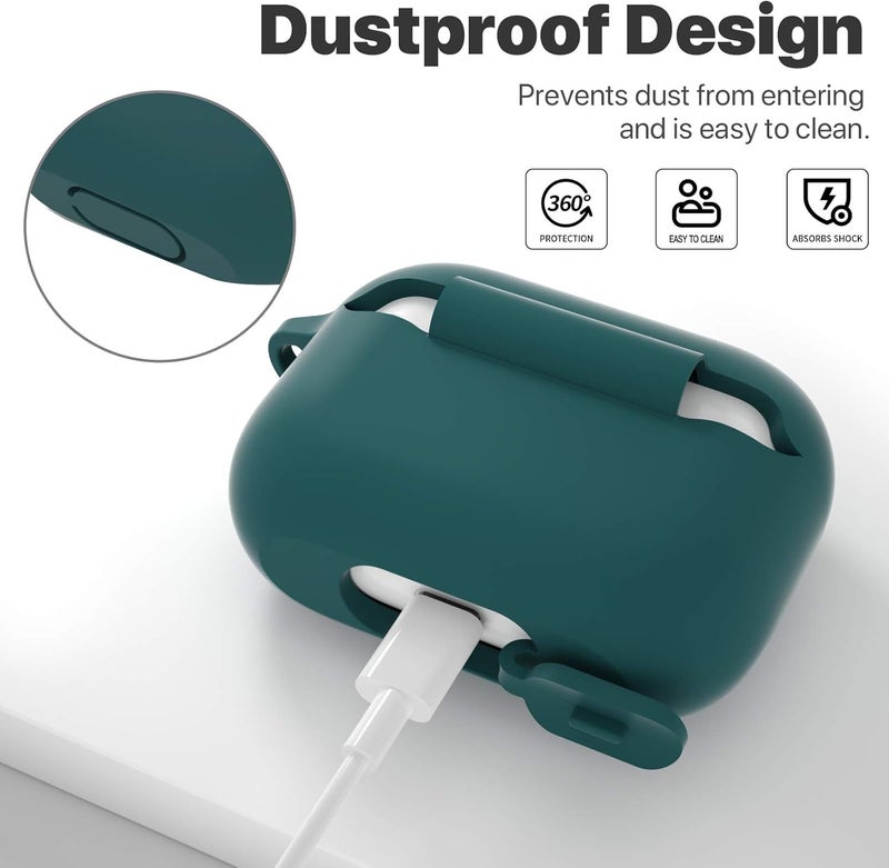 ATUAT for AirPods Pro 1st/2nd Generation Case Cover, Protective Silicone Skin Accessories with Keychain for Women Men for Apple AirPods Pro 2019/2022 Charging Case,Front LED Visible-Midnight Green - Image 4