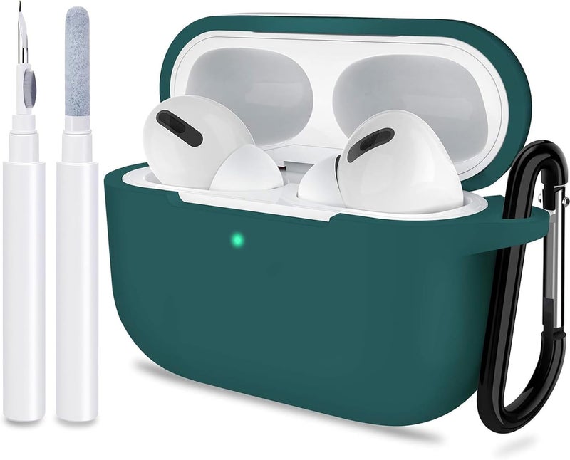 ATUAT for AirPods Pro 1st/2nd Generation Case Cover, Protective Silicone Skin Accessories with Keychain for Women Men for Apple AirPods Pro 2019/2022 Charging Case,Front LED Visible-Midnight Green - Image 1