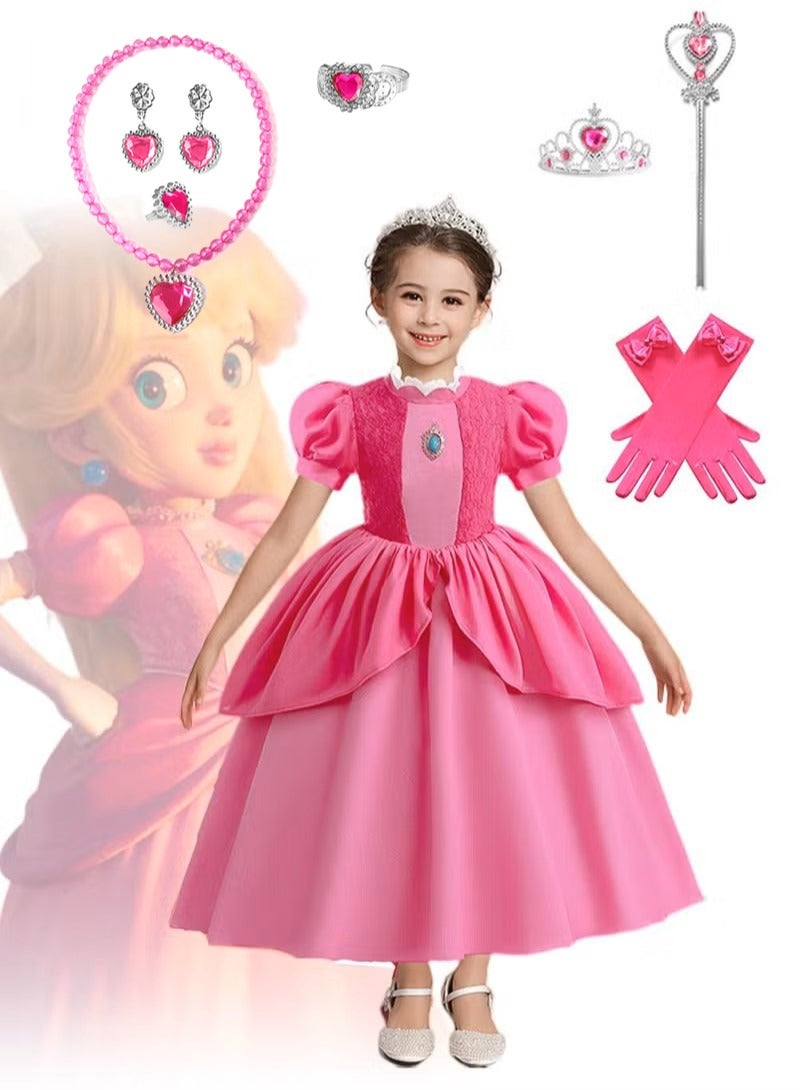 Girls Princess Dressing up with Accessories,Super Mario Princess Costumes,Birthday Party Cosplay Outfits for Girls Gift  - Image 1