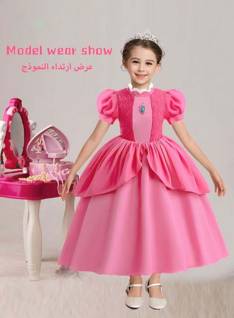 Girls Princess Dressing up with Accessories,Super Mario Princess Costumes,Birthday Party Cosplay Outfits for Girls Gift  - Image 3