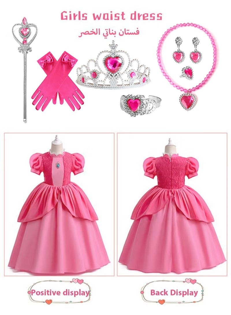 Girls Princess Dressing up with Accessories,Super Mario Princess Costumes,Birthday Party Cosplay Outfits for Girls Gift  - Image 5