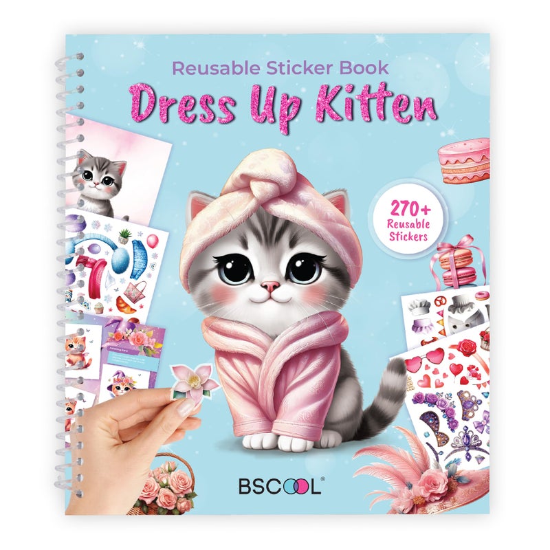 BSCOOL Sticker Dress Up Kitten - Kids Activity and Sticker Book Learn Fashion Design for Kitten with Guides and 270+ Reusable Stickers. Easter Gift for Girls Ages 5,6,7,8 - Image 1