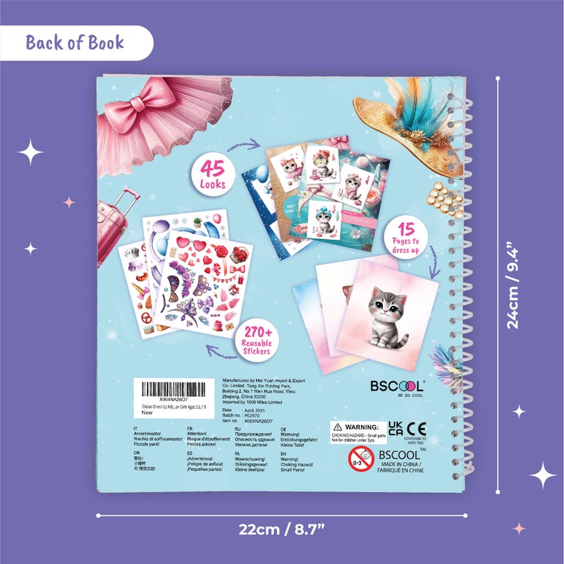 BSCOOL Sticker Dress Up Kitten - Kids Activity and Sticker Book Learn Fashion Design for Kitten with Guides and 270+ Reusable Stickers. Easter Gift for Girls Ages 5,6,7,8 - Image 3