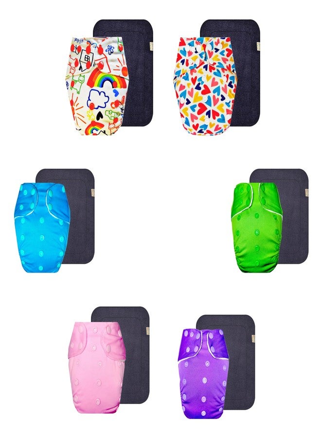 Dumbledo Premium Cloth Diaper with Gray Insert (Pack of 6) | Dry Feel and Comfortable | Breathable | Adjustable Snaps | Perfect for Indian Summers | 3 Months - 3 Years | Unisex Baby - Image 1