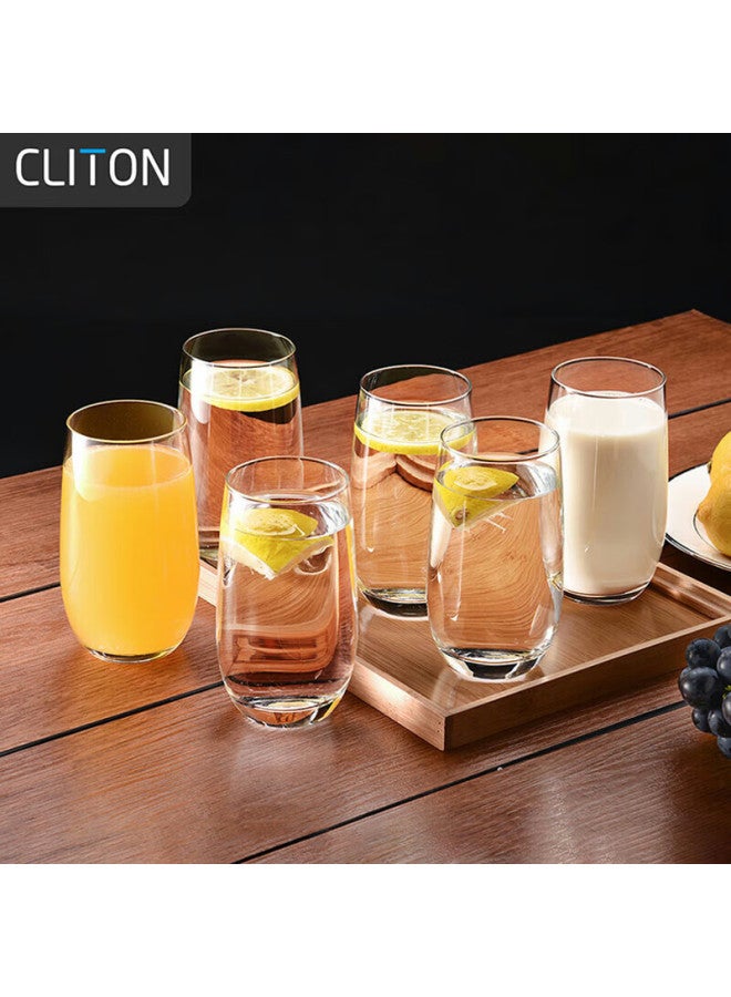 Cliton Glass Water Cup Set Of 6, 375Ml Home Tea Cup Milk Cup Juice Drink Cup Office Water Cup - Image 1