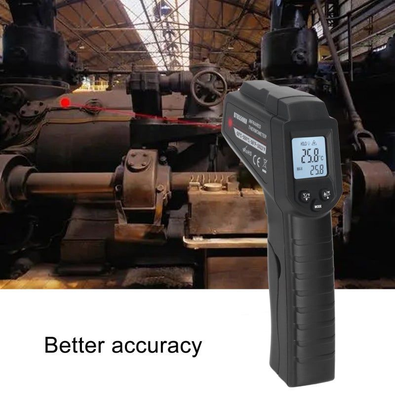 Infrared Thermometer: 12:1 Distance-to-point Ratio Higher Accuracy - Long Service Life Backlit LCD Auto Shut-off Durable ABS Material for Industrial Food Processing Home Use - Image 3