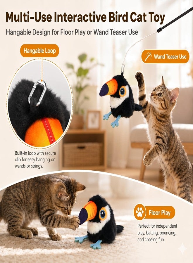 Flapping Bird Cat Toy, Toucan Plush Touch Activated Bird Chirp Cat Toy with Refillable Catnip, USB Rechargeable Interactive Kitten Exercise Toy,4.92"(No Flying) - Image 4