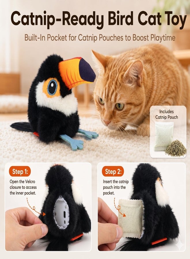 Flapping Bird Cat Toy, Toucan Plush Touch Activated Bird Chirp Cat Toy with Refillable Catnip, USB Rechargeable Interactive Kitten Exercise Toy,4.92"(No Flying) - Image 5