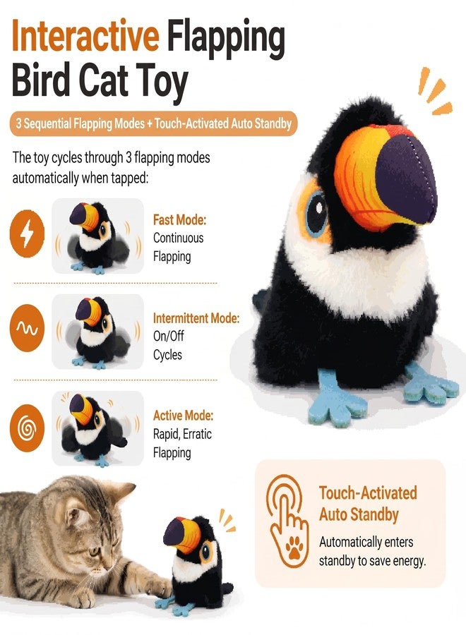 Flapping Bird Cat Toy, Toucan Plush Touch Activated Bird Chirp Cat Toy with Refillable Catnip, USB Rechargeable Interactive Kitten Exercise Toy,4.92"(No Flying) - Image 2