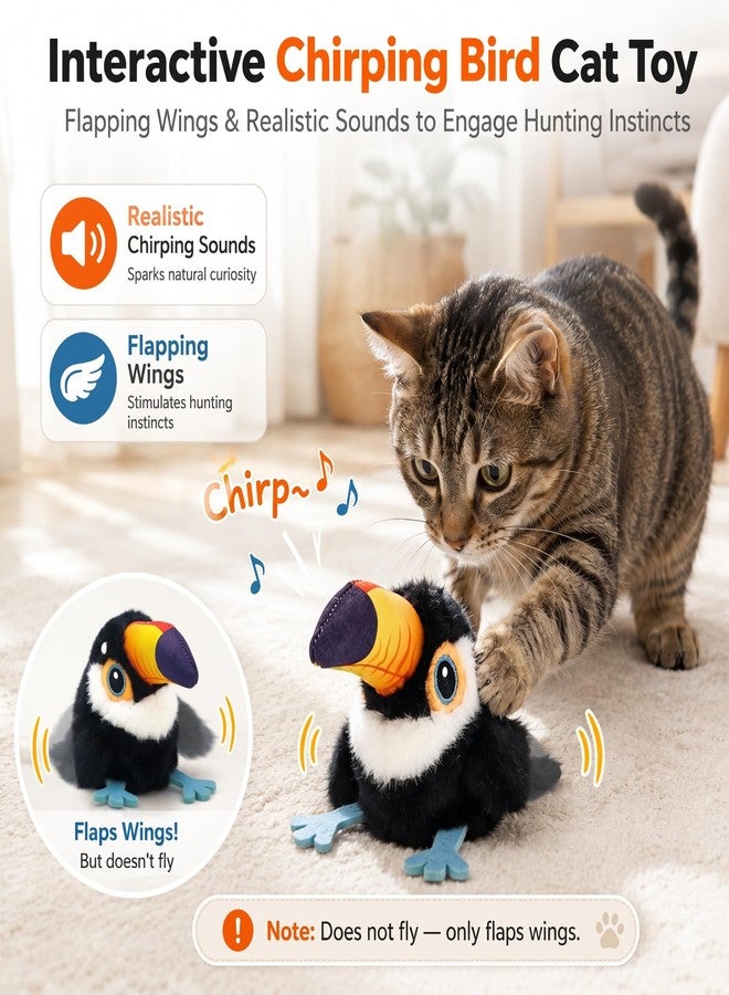 Flapping Bird Cat Toy, Toucan Plush Touch Activated Bird Chirp Cat Toy with Refillable Catnip, USB Rechargeable Interactive Kitten Exercise Toy,4.92"(No Flying) - Image 3