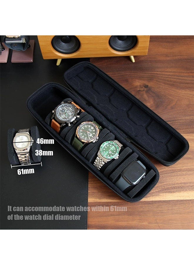 5-Slot Watch Storage Box – Hard Travel Watch Case with Sponge Cushions, Portable Organizer for Men & Women Watches (Black) - Image 4
