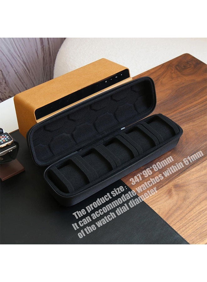 5-Slot Watch Storage Box – Hard Travel Watch Case with Sponge Cushions, Portable Organizer for Men & Women Watches (Black) - Image 3