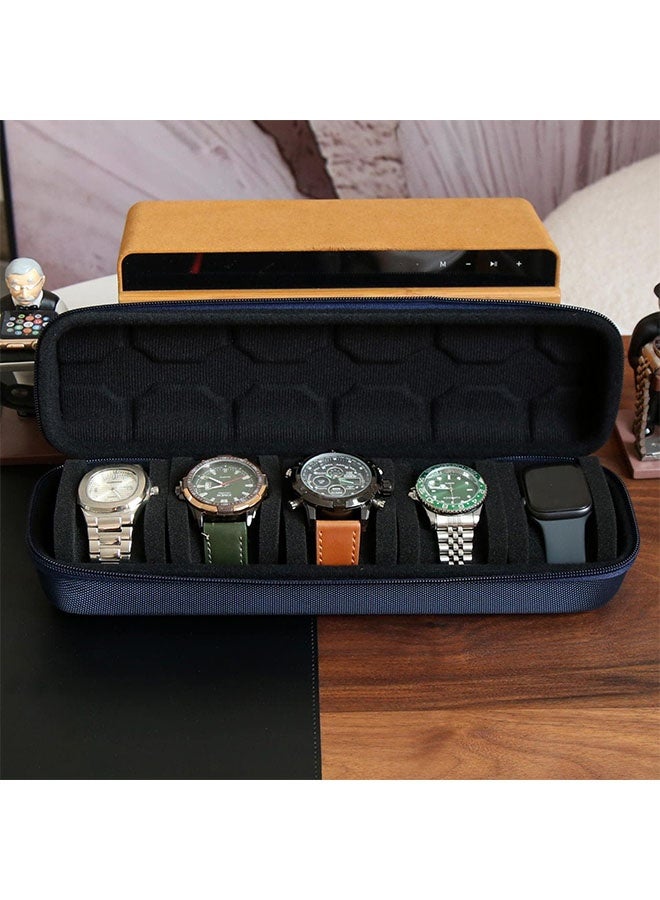 5-Slot Watch Storage Box – Hard Travel Watch Case with Sponge Cushions, Portable Organizer for Men & Women Watches (Black) - Image 5